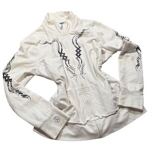 Mcbling Y2K Rhinestone Studded Zip Up Jacket Cream Ivory Y2K Large